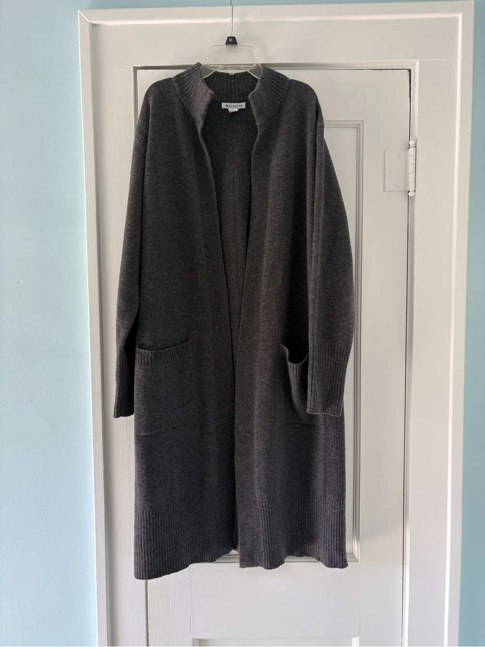 Athleta Charcoal Heather Spirit Wrap Merino Wool Cashmere Longline Cozy Cardigan